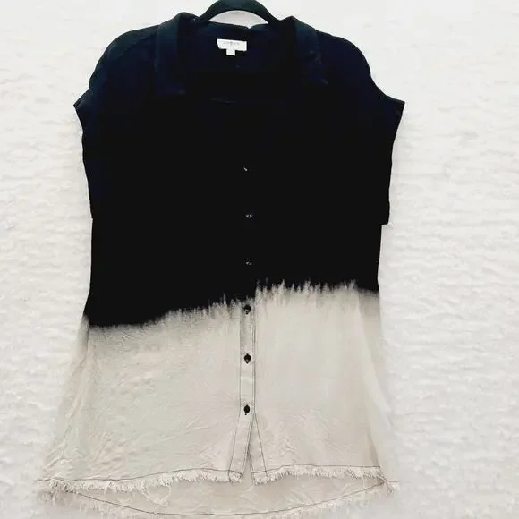 Blouse Size S Black Beige Ombre Linen Whimsycore Y2K Festival Edgy Soft Grunge - Picture 1 of 13